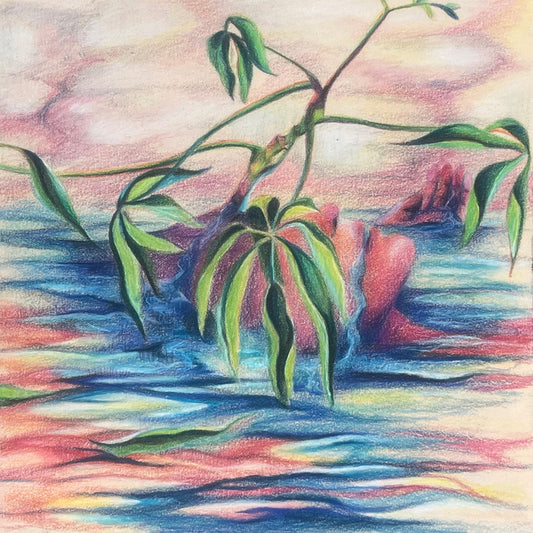 Marooned, 2022, colored pencil on paper, 8 x 8 in. / 20.32 x 20.32 cm.
