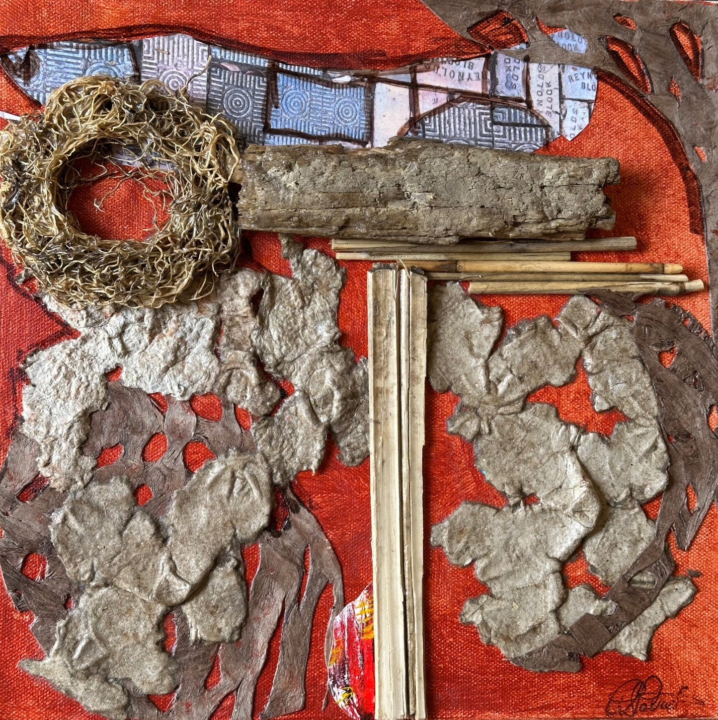 Material Matters, 2025, mixed media collage, 12 x 12 in. / 30.48 x 30.48 cm.