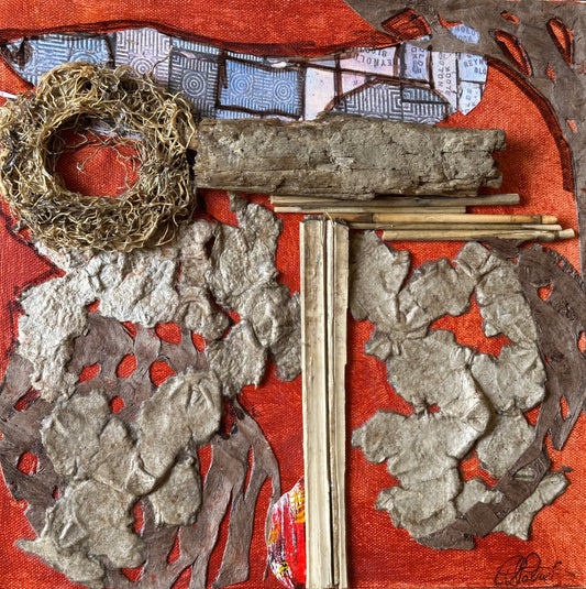 Material Matters, 2025, mixed media collage, 12 x 12 in. / 30.48 x 30.48 cm.