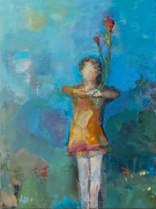 Meadow Dance, 2023, acrylic on canvas with frame, 8 x 6 in. / 20.32 x 15.24 cm.