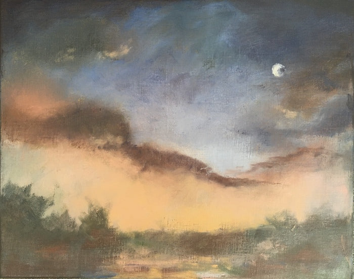 Moon at Dusk, 2020, oil on linen, 16 x 20 in. / 40.64 x 50.8 cm.