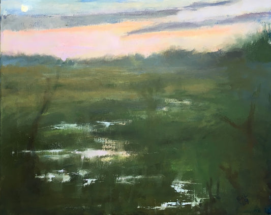 Moon Over Allen's Fresh, 2019, oil on linen, 16 x 20 in. / 40.64 x 50.8 cm.