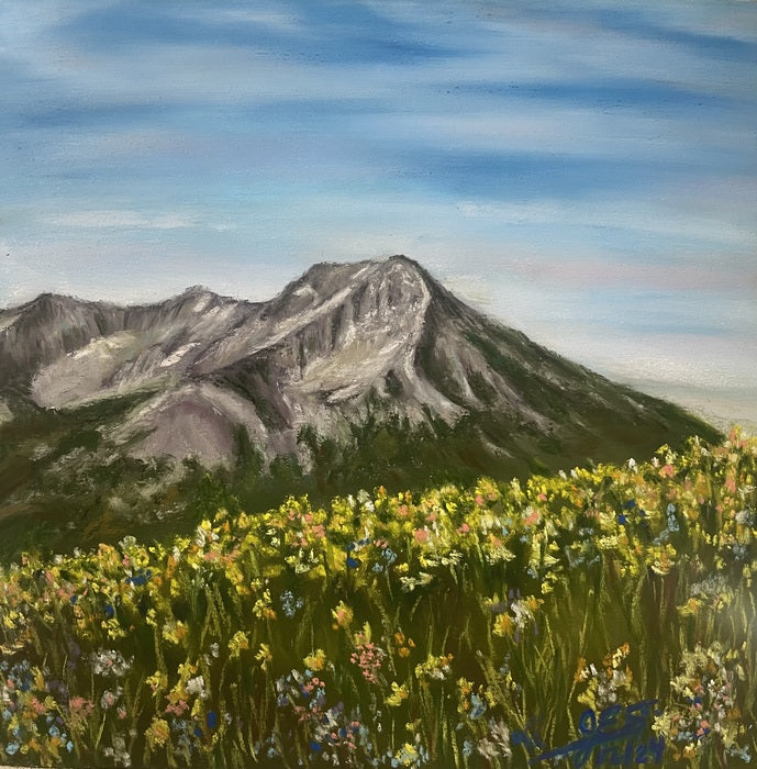 Morning Wildflowers, 2024, soft pastels, 8 x 8 in. / 20.32 x 20.32 cm.