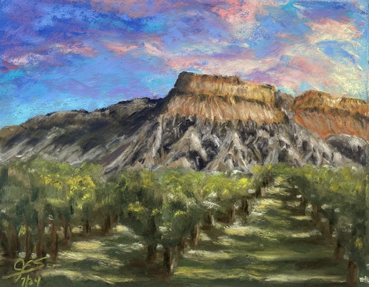 Mount Garfield from Palisade Colorado, 2024, soft pastels, 8 x 10 in. / 20.32 x 25.4 cm