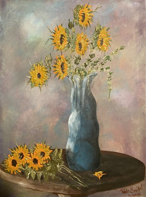 Odd Vase with Sunflowers, 2024, acrylic on canvas, 24 x 18 in. / 60.96 x 45.72 cm.