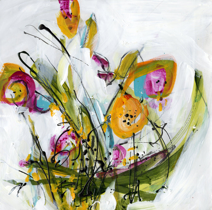 Periwinkle Flowers, 2022, watermedia on paper, 12 x 12 in. / 30.48 x 30.48 cm.