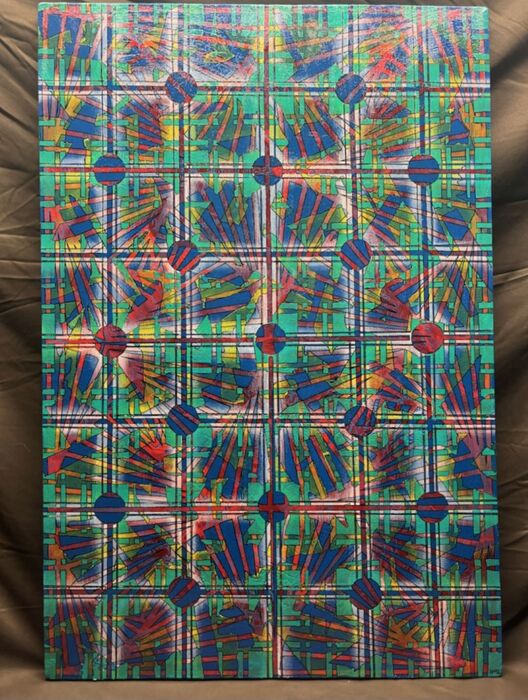 Plaid Mahjong, 2022, acrylic, 20 x 30 in. / 50.8 x 76.2 cm.