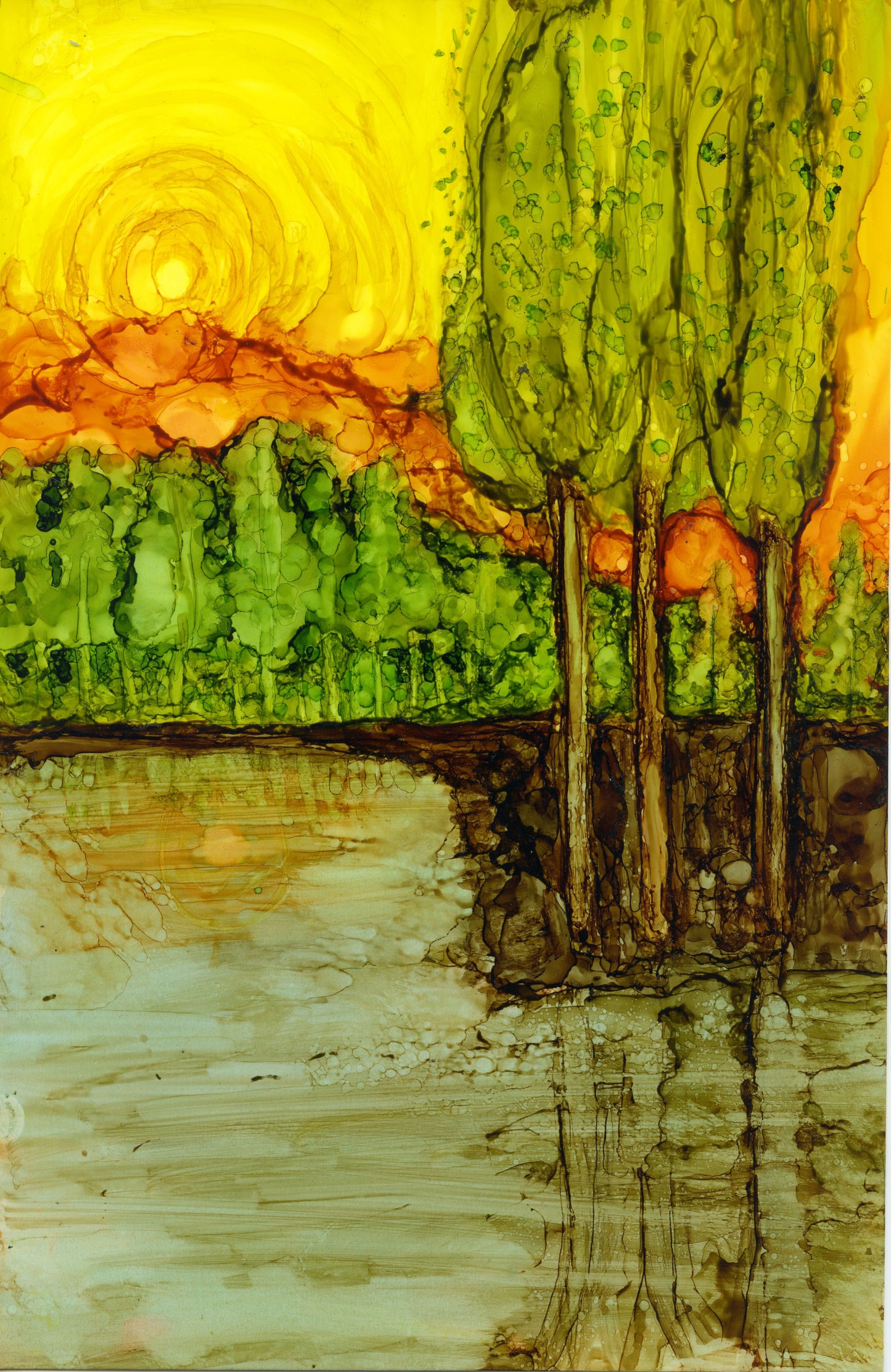 Poplars, 2022, alcohol inks, 8 x 10 in. / 20.32 x 25.4 cm.