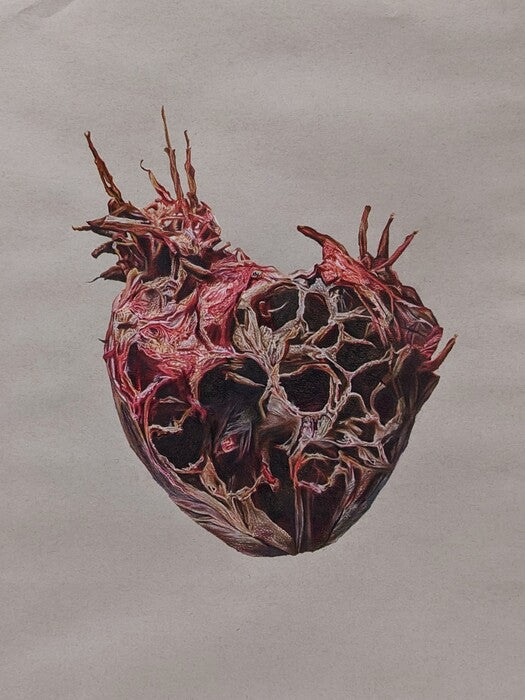 Psychosomatic: The Heart, 2023, mixed media, 24 x 18 in. / 60.96 x 45.72 cm.