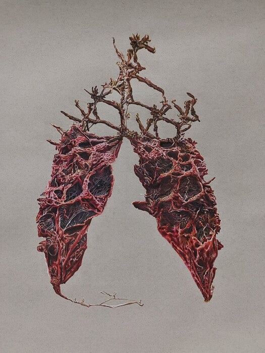 Psychosomatic: The Lungs, 2023, mixed media, 24 x 18 in. / 60.96 x 45.72 cm.