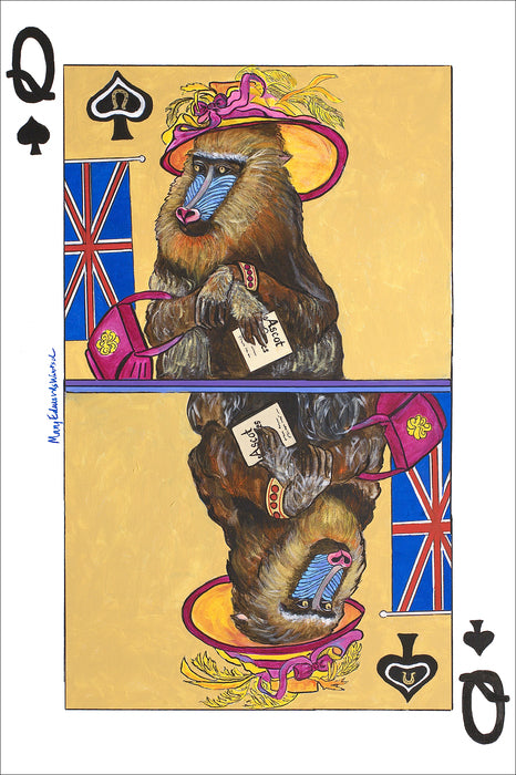 QUEEN OF SPADES, LADY MANDRILL AT THE RACES, 2020, acrylic on canvas, 36 x 24 in. / 91.44 x 60.96 cm.