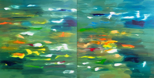 RIVER-ABSTRACT-DIPTYCH, 2023, oil on canvas, 72 x 36 in. / 182.88 x 91.44 cm.