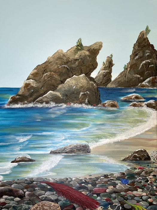 Rialto Beach Sea Stacks, 2022, acrylic on canvas, 40 x 30 in. / 101.6 x 76.2 cm.