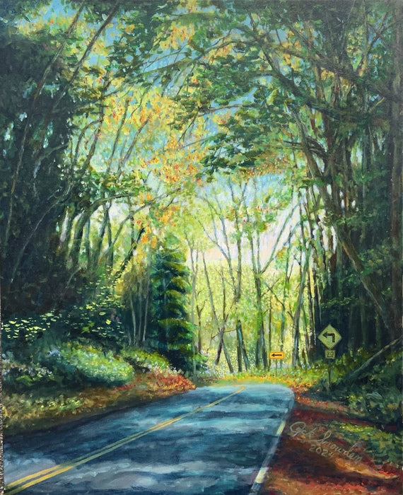 Road to Indianola, 2024, oil on canvas, 30 x 24 in. / 76.2 x 60.96 cm.