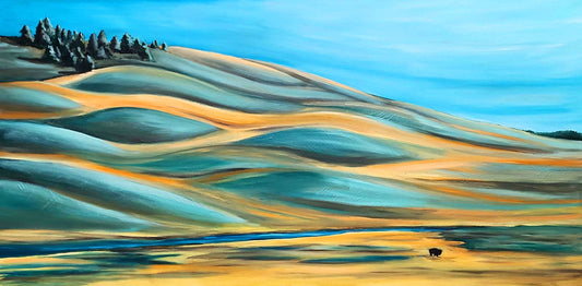 Rolling Hills of Hayden Valley, 2024, oil on canvas, 24 x 48 in. / 60.96 x 121.92 cm.