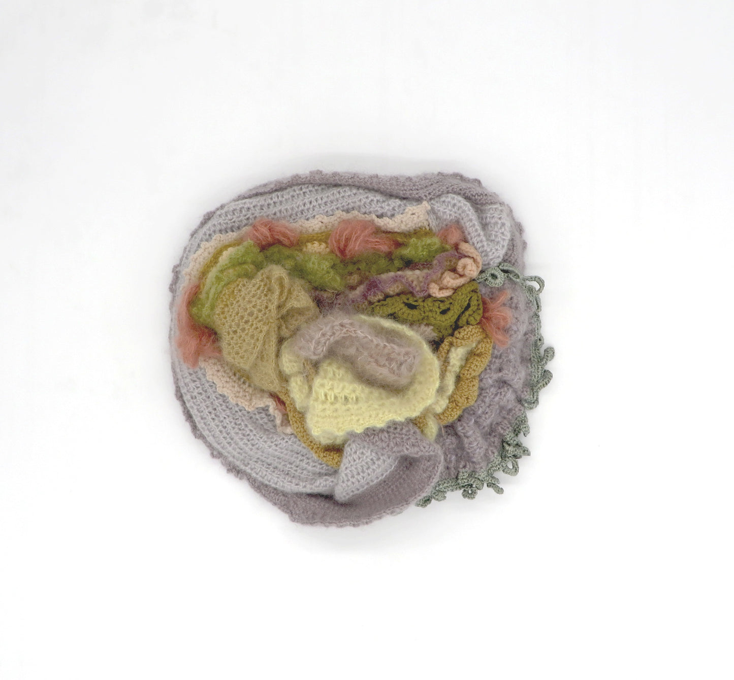 FROTH, 2025, yarn and crochet, 12 x 14 in. / 30.48 x 35.56 cm.