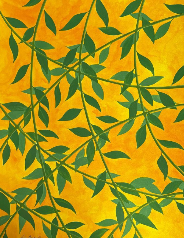 Silhouetted Green Leaves, 2023, gouache on arches watercolor paper, 24 x 30 in. / 60.96 x 76.2 cm.