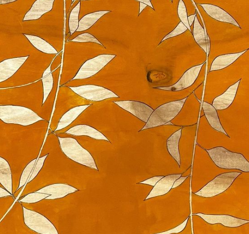 Leaves Silhouette in Orange, 2022, gouache on wood panel, 15 x 22.75 in. / 22.75 x 57.785 cm.