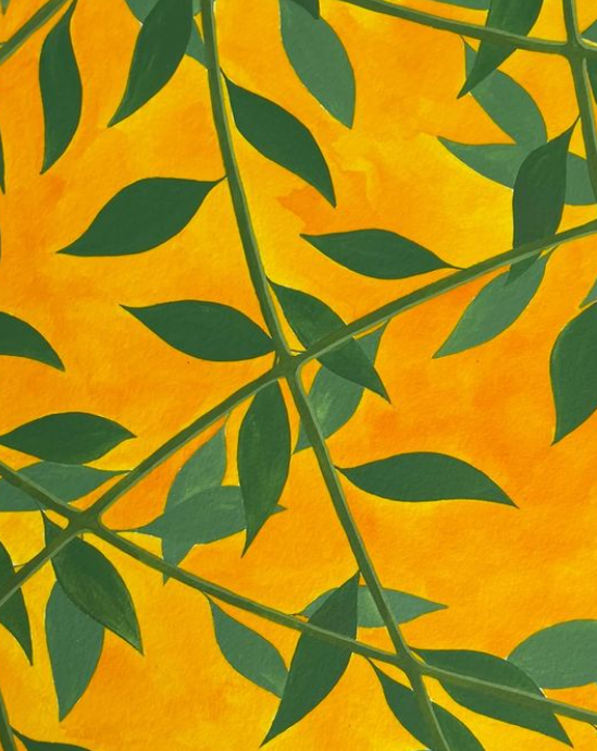 Silhouetted Green Leaves, 2023, gouache on arches watercolor paper, 24 x 30 in. / 60.96 x 76.2 cm.