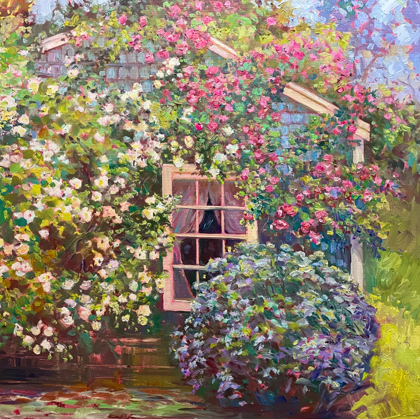 Rose Cottage, 2024, oil on canvas, 30 x 30 in. / 76.2 x 76.2 cm.