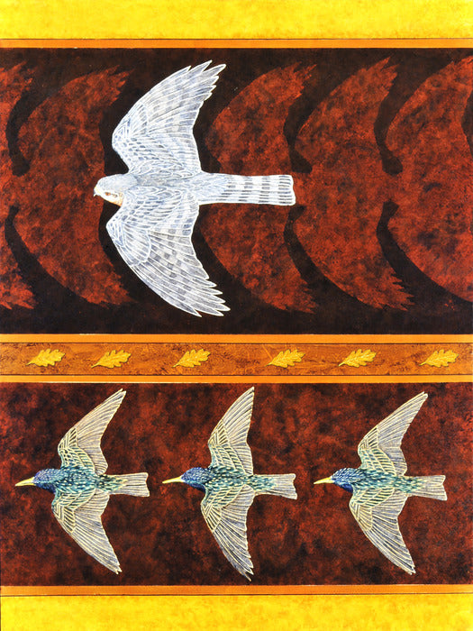 Sharp-Shinned Hawk and Starlings, 2015, acrylic on canvas, 48 x 36 in. / 121.92 x 91.44 cm.