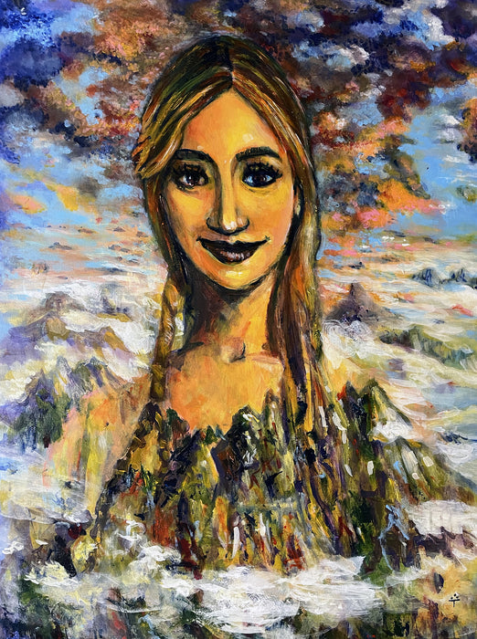 Skyward Smile, 2024, acrylics, 40 x 30 in. / 101.6 x 76.2 cm.