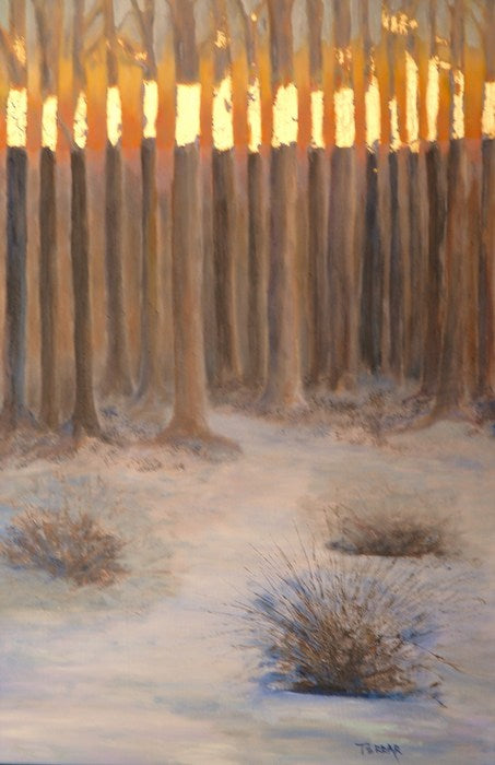 Snowy Woods, 2012, oil and gold on hardwood panel, 18 x 14 in. / 45.72 x 35.56 cm.