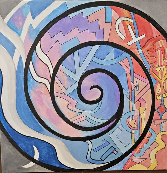 Spiral Sunset, 2023, acrylic on canvas, 18 x 18 in. / 45.72 x 45.72 cm.