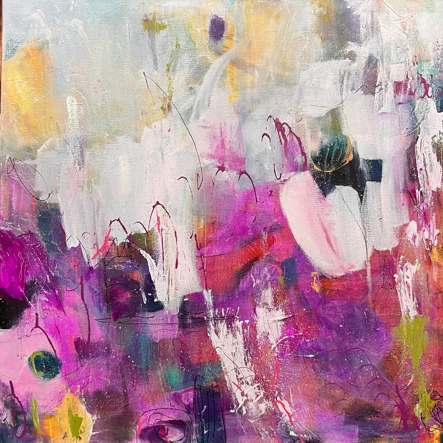 Splashes of Happiness, 2025, acrylic on canvas, 20 x 20 in. / 50.8 x 50.8 cm.