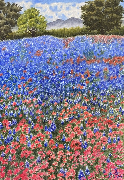 Spring in Texas, 2024, watercolor on paper, 14 x 20 in. / 35.56 x 50.8 cm.