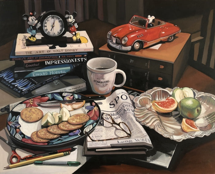 Stuart Little Car and Starbucks SL8, 2020, oil on canvas, 24 x 30 in. / 60.96 x 76.2 cm.