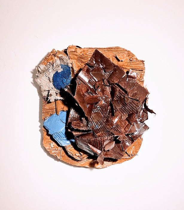 Suchness, 2024, cardboard and wood stain, 20 x 20 x 6 in. / 50.8 x 50.8 x 15.24 cm.