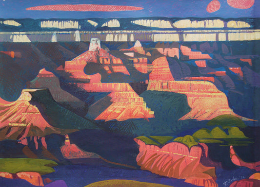 Sunset at Grand Canyon, 2016, gouache and watercolor on paper, 14 x 19 in. / 35.56 x 48.26 cm.