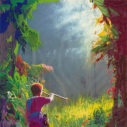 Forest Adventure, 2025, embroidery, 18 x 18 in. / 45.72 x 45.72 cm.