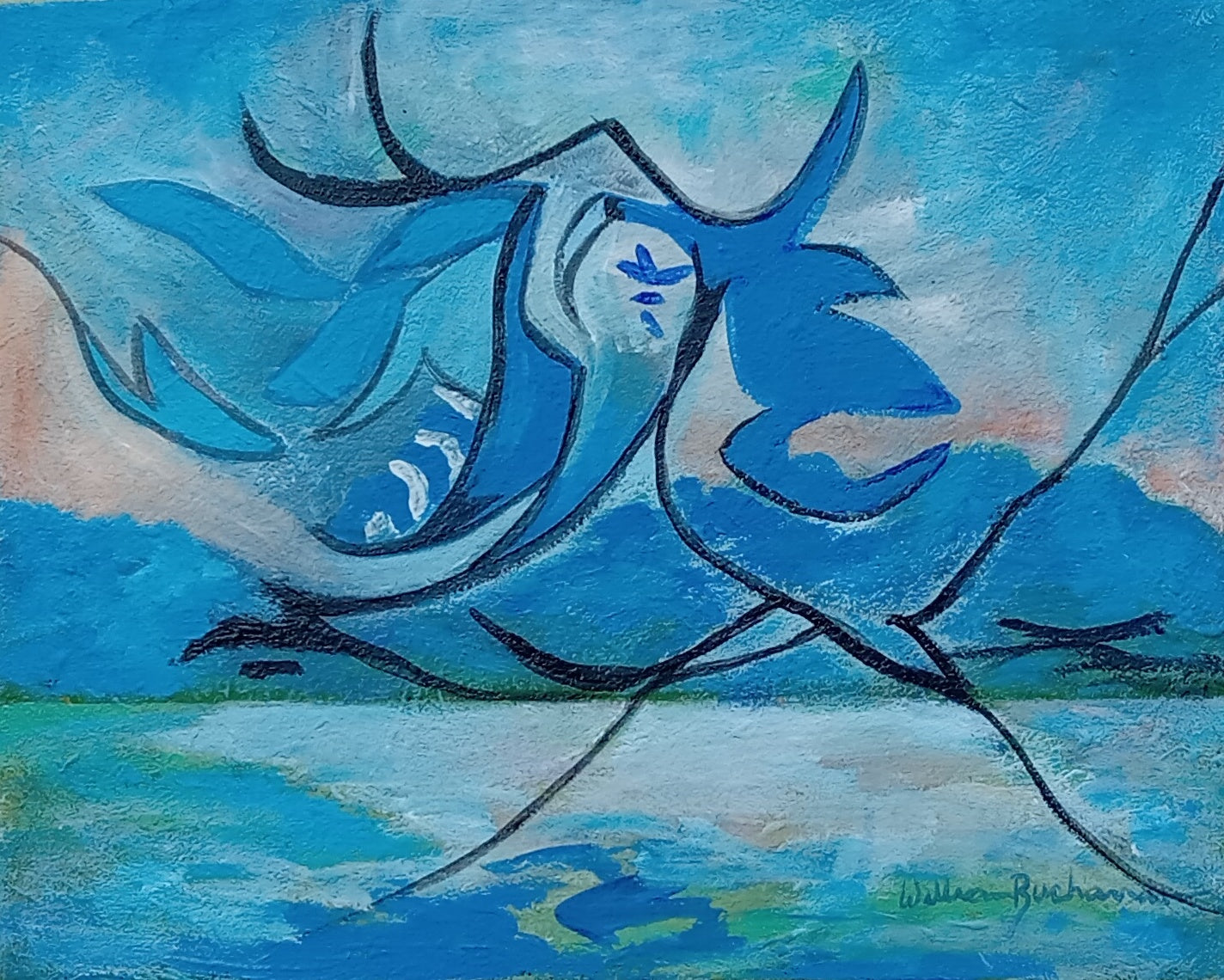 The Recalling of Aquatic Blue, 2024, acrylic and sand on canvas, 16 x 20 in. / 40.64 x 50.8 cm.