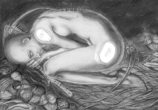 Naiad Murielle in Metamorphosis, 2022, graphite on mat board, 19 x 27 in. / 48.26 x 68.58 cm.