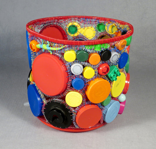 Trash Basket, 2021, coiled basketry, 11 x 11 x 11 in. / 27.94 x 27.94 x 27.94 cm.