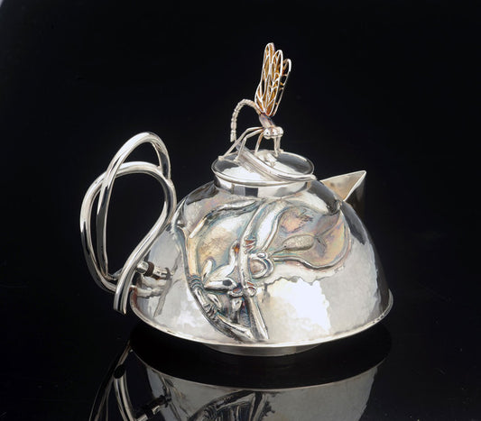 Tree Frog Teapot, 2015, sterling silver & ebony, 6 x 6 x 6 in. / 15.24 x 15.24 x 15.24 cm.