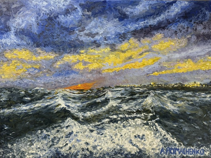 Turbulent Waters at Galveston Pier, 2023, oil on canvas, 30 x 40 in. / 76.2 x 101.6 cm.