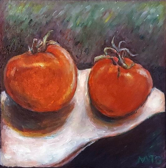 Two Tomatoes, 2026, acrylic on canvas, 12 x 12 in. / 30.48 x 30.48 cm.