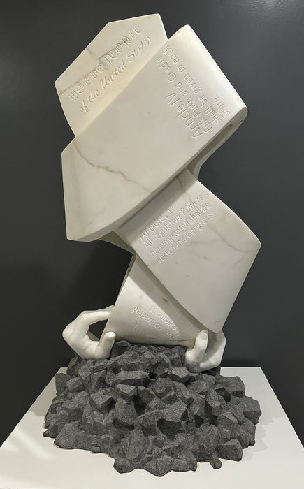 US Constitution in a Knot, 2024, marble and granite, 41 x 23 x 23 in. / 104.14 x 58.42 x 58.42 cm.