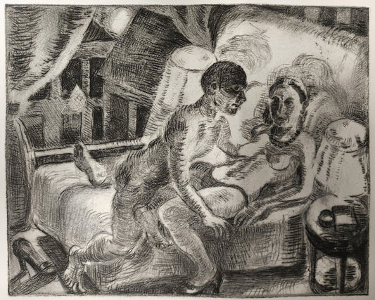 Venus and Adonis, 2024, dry point intaglio, 8 x 10 in. / 20.32 x 25.4 cm.