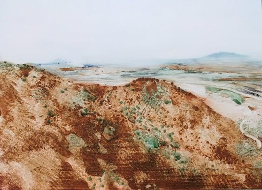 View South from Yarnell, 2019, watercolor on yupo, 5 x 7 in. / 12.7 x 17.78 cm.