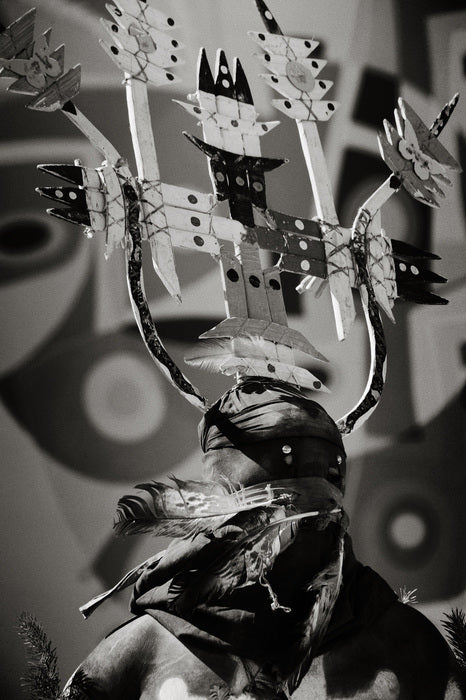 White Mountain Apache Crown Dancer, Albuquerque, NM, 2021, silver gelatin print, 12 x 8 in. / 30.48 x 20.32 cm.