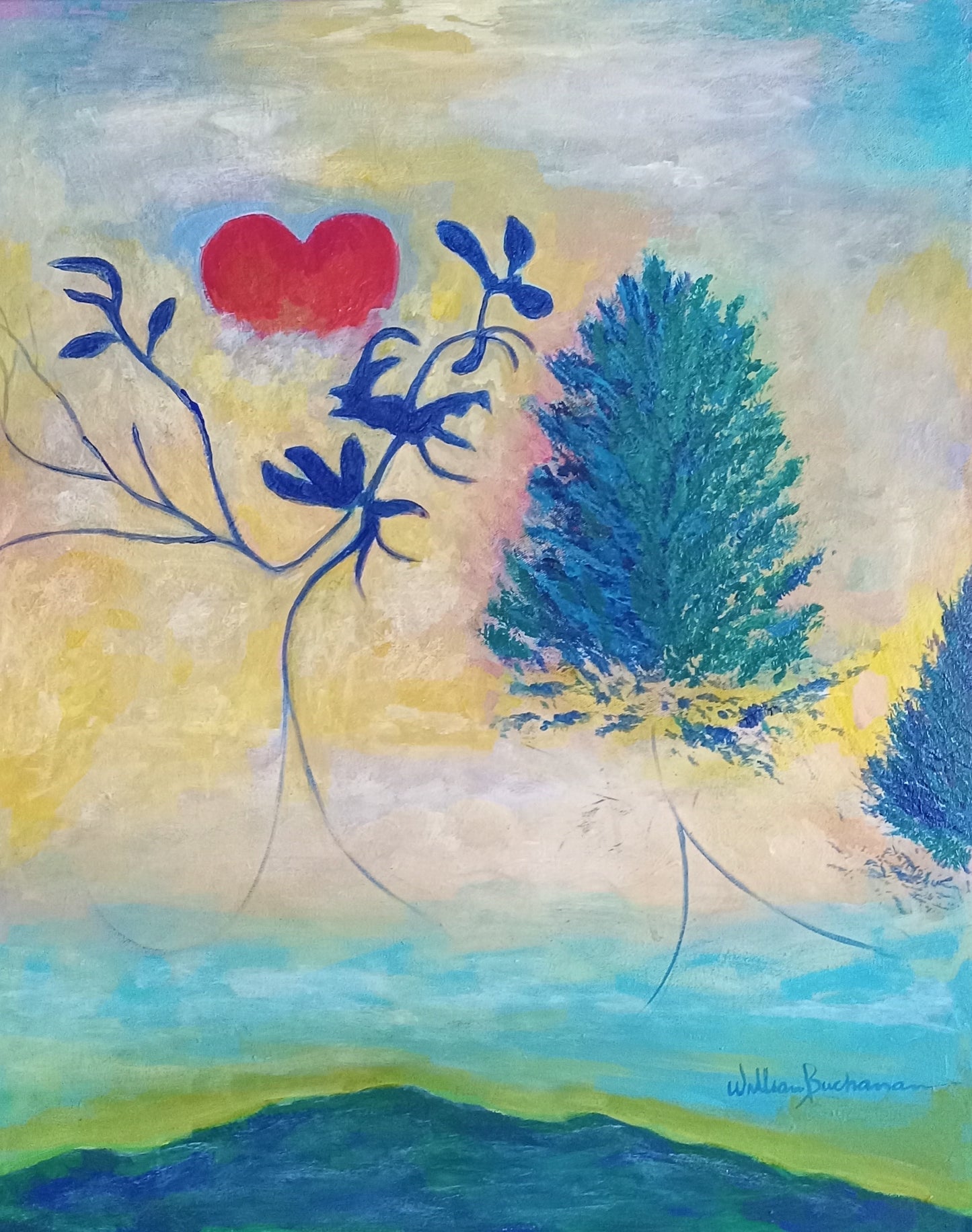 Blue Foliage at the Edge of Reality, 2024, acrylic on canvas, 20 x 34 in. / 50.8 x 86.36 cm.
