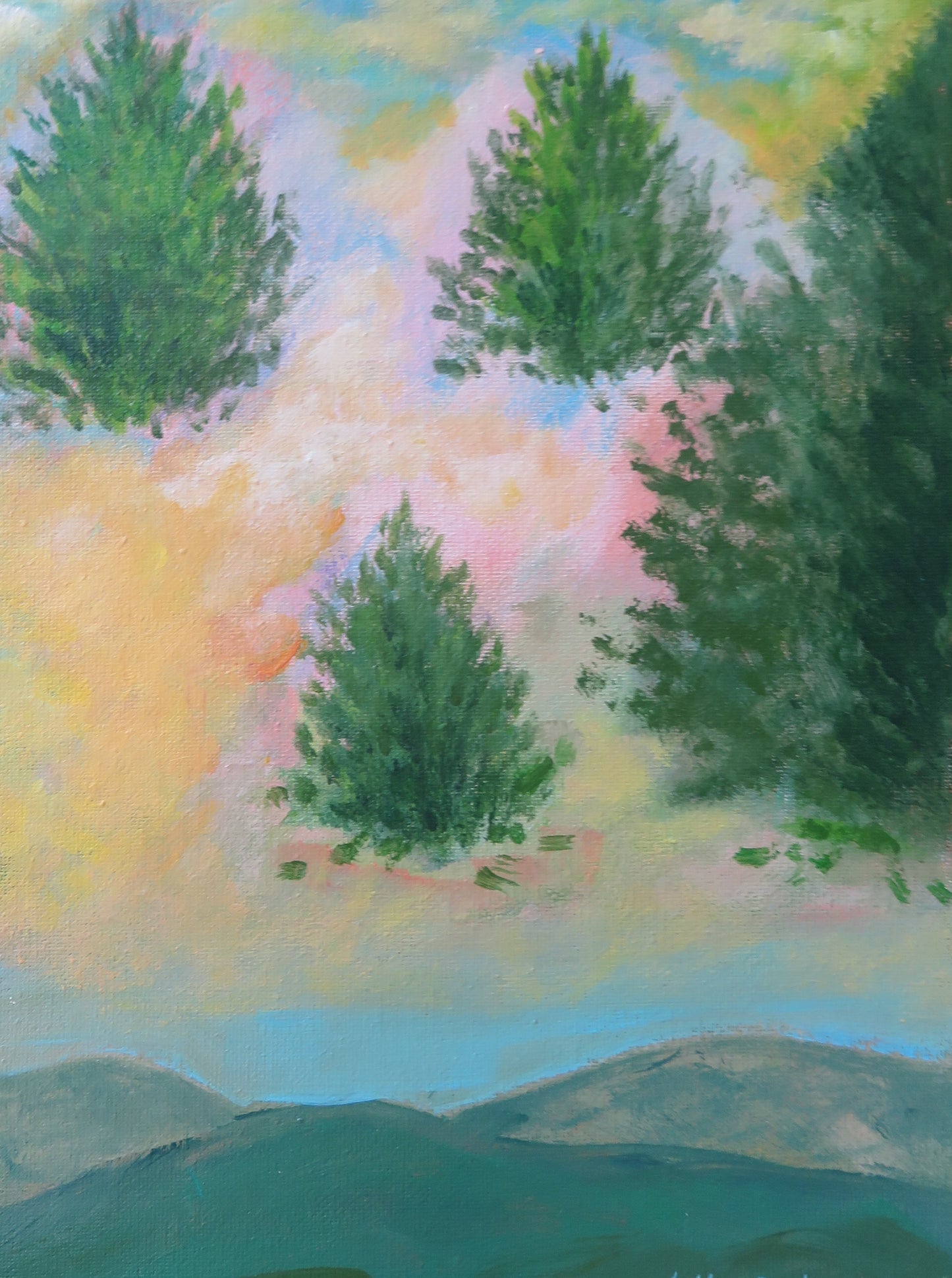 Floating Foliage Over Rabun Gap No.8, 2022, acrylic on canvas, 12 x 9 in. / 30.48 x 22.86 cm.