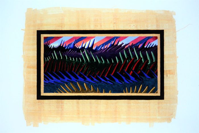 Alarmed Landscape 3, 1993, casein on handmade papyrus rag, 24 x 32 in. / 60.96 x 81.28 cm.