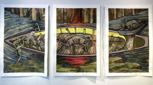 Along the Hudson, 2021, acrylic on paper, 30 x 64 in. / 76.2 x 162.56 cm.