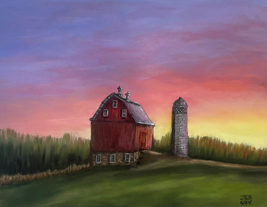 Arboretum Barn at Sunset, 2024, soft pastels, 11 x 14 in. / 27.94 x 35.56 cm.