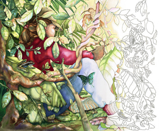 Artist Painting the Forest, 2020, watercolor, 34 x 38 in. / 86.36 x 96.52 cm.